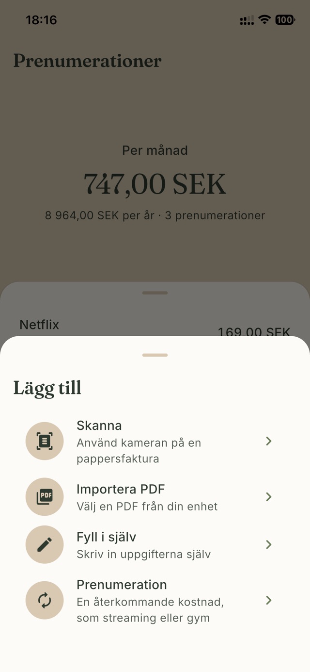 Lägg till i Invsy: skanna, importera PDF, fyll i själv eller lägg till en prenumeration.